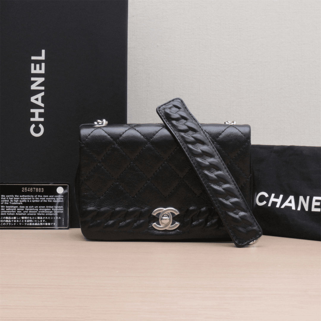 99新 Chanel/香奈儿 【33精选】972851麻花边翻盖斜挎包 黑色