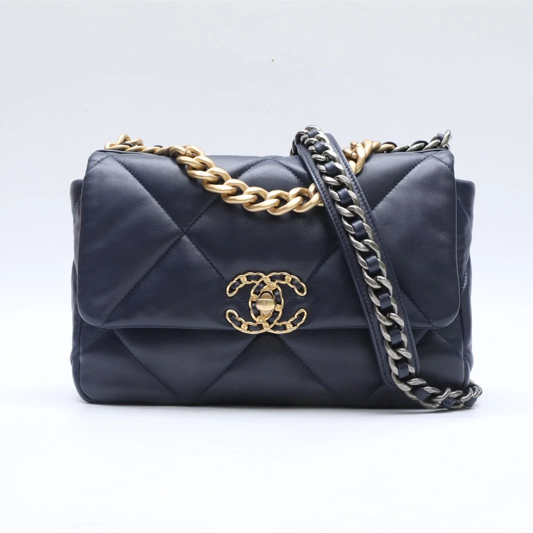 95新 Chanel/香奈儿 小花6花 19BAG 口盖包 小号 26cm 蓝色 31开