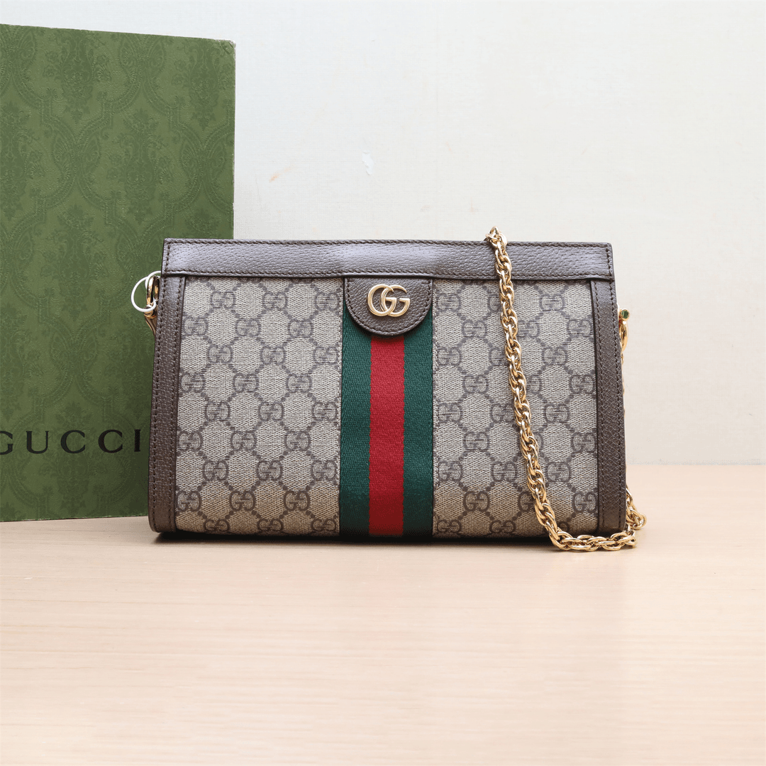 99新 GUCCI/古驰 小花攀攀Ophidia 夹子包 小号 26 老花 PVC