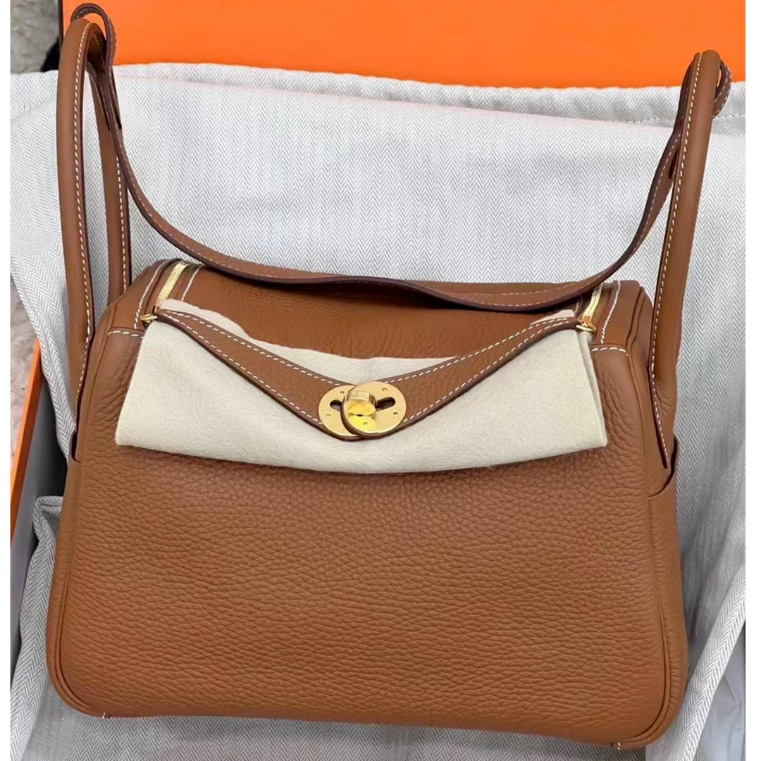 99新 Hermes/爱马仕 小花6珊 lindy 26 金棕金 TC皮 Z刻包