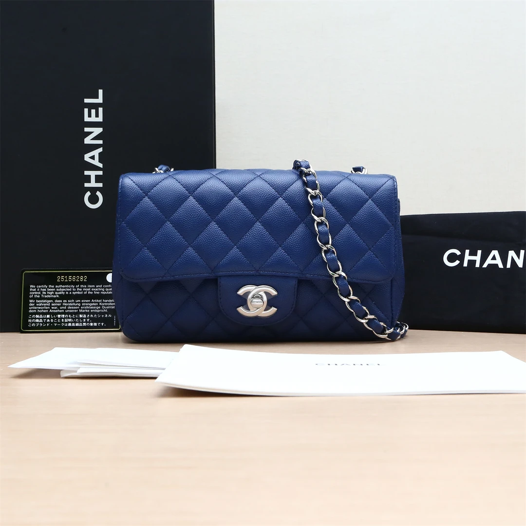 99新 Chanel/香奈儿 小花佳珊 大Mini 蓝色 25开 973346