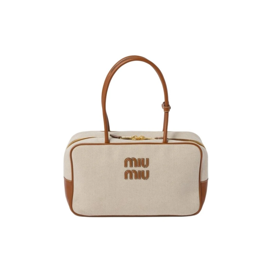 全新未使用 MIU MIU/缪缪 小花攀攀24SS秀款徽标手提公文包34米白