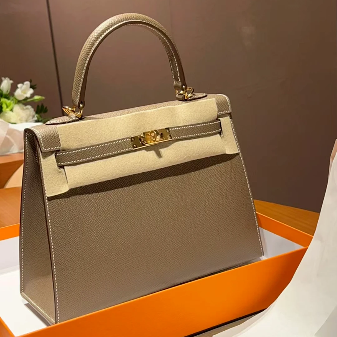 全新未使用 Hermes/爱马仕 小花6珊 Kelly 25 大象灰 Ep皮B刻金扣