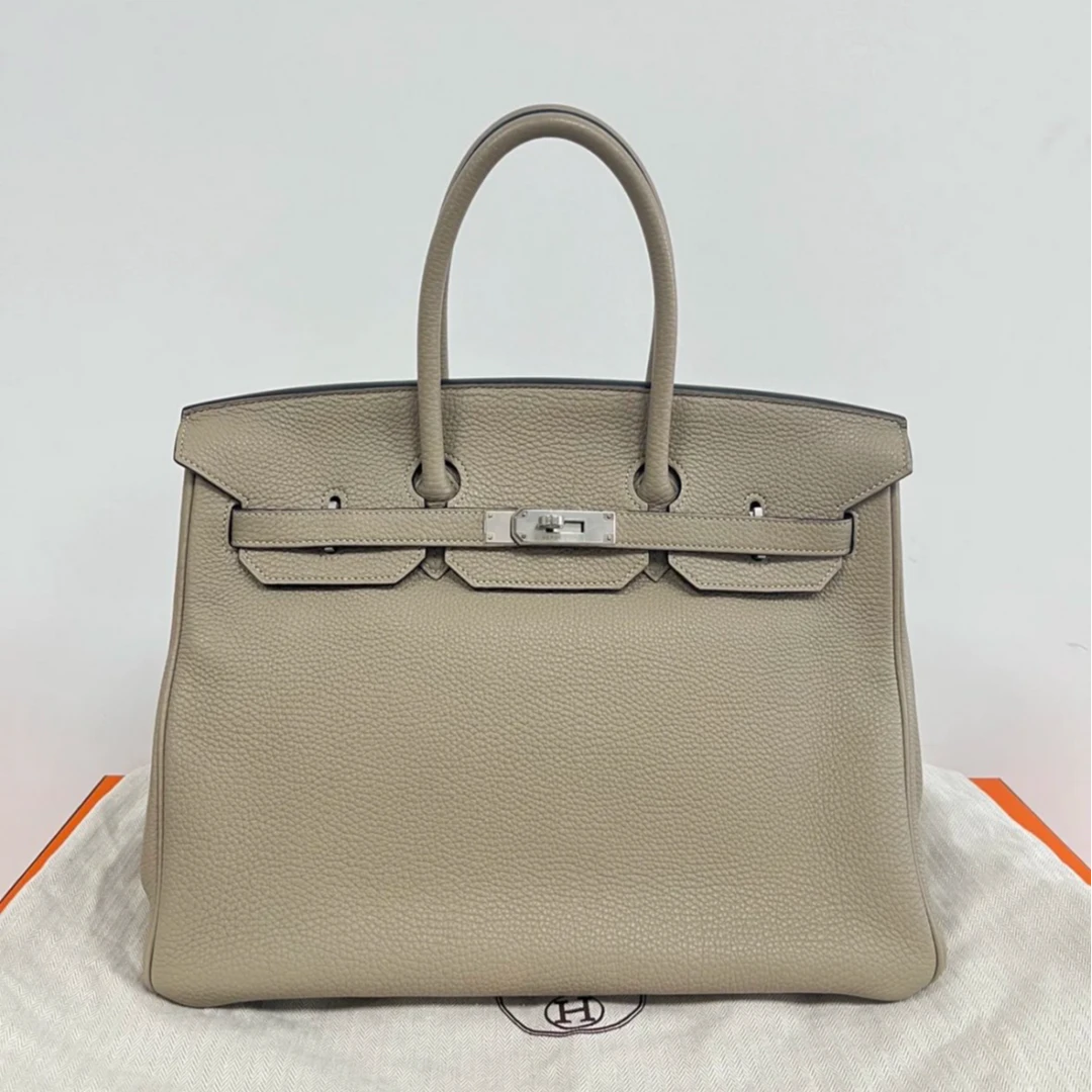 99新 Hermes/爱马仕 小花6珊 Birkin 35 斑鸠灰 Togo皮 框N 银扣