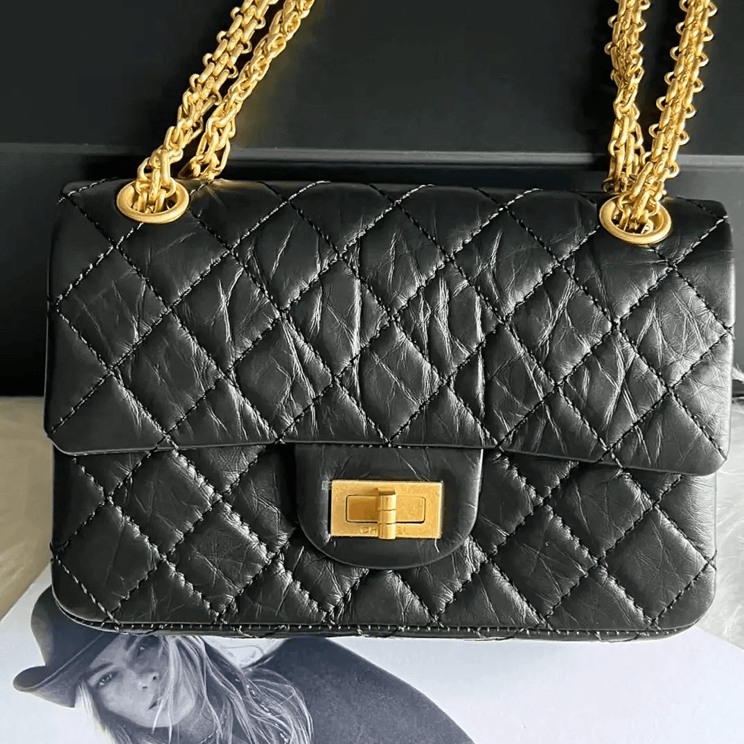 99新 Chanel/香奈儿 小花攀攀2.55 口盖包 迷你 20cm 黑色 金扣