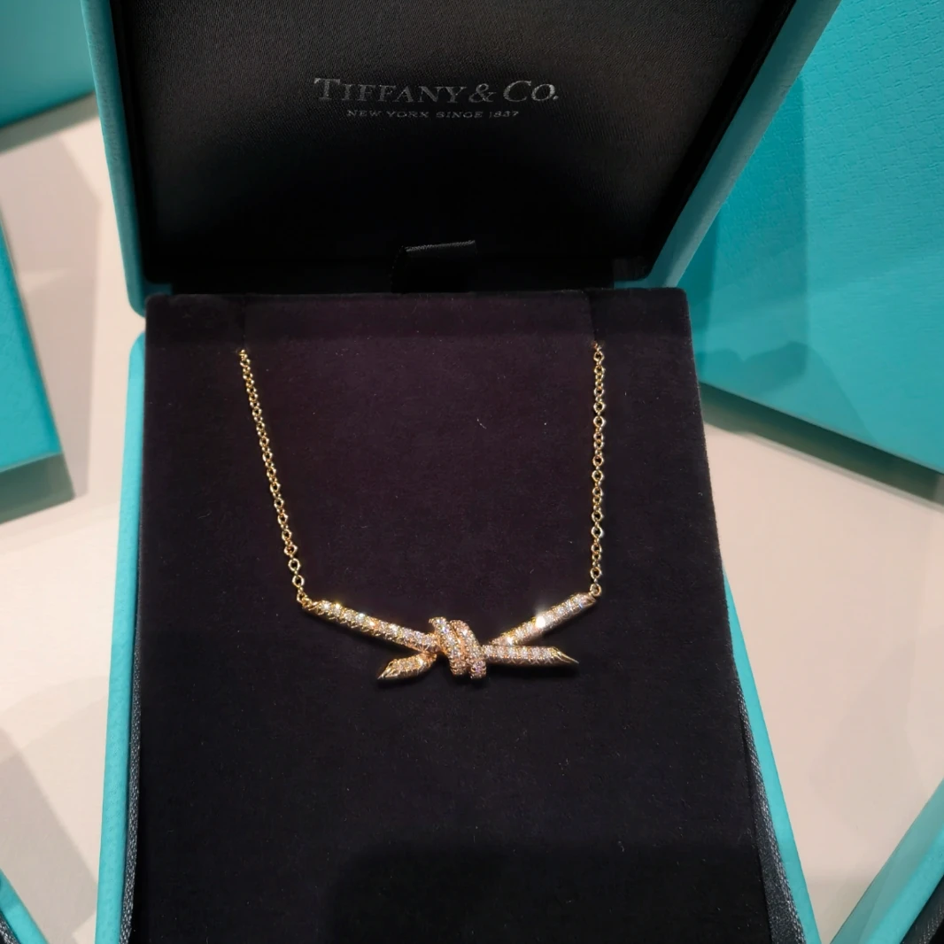 全新未使用 Tiffany & Co./蒂芙尼 小花6珊 绳结 玫瑰金满钻 项链