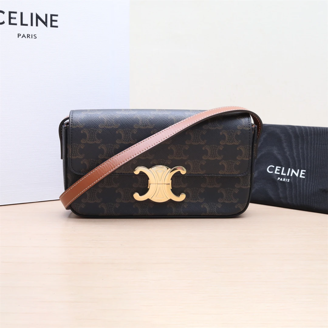 99新 Celine/思琳 小花攀攀Triomphe 凯旋门 金属锁扣 横版 包 20