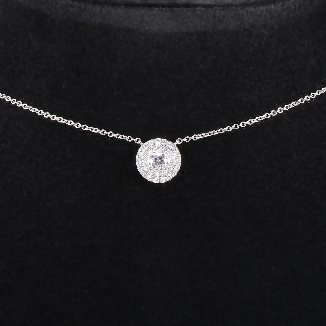 99新 Tiffany & Co./蒂芙尼 小花6珊 蒂芙尼 圆形满钻项链 白金