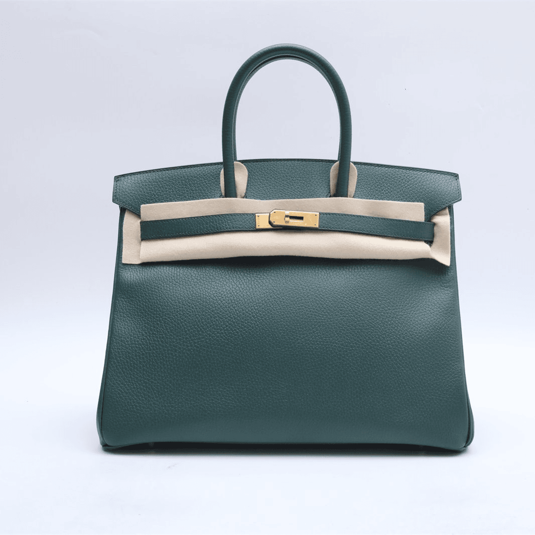 99新 Hermes/爱马仕 小花攀攀Birkin 35 6L孟加拉绿Buffalo阿登皮