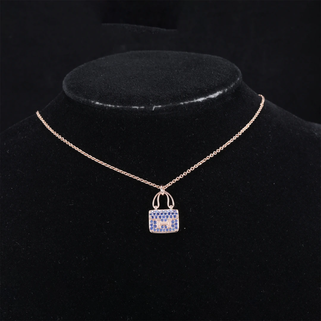 99新 Hermes/爱马仕 小花佳珊325928康康蓝宝石项链 新款锁扣