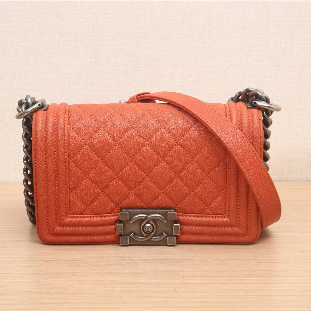 95新 Chanel/香奈儿 活动双双 jf-190 LEBOY小号 橘色 皮革C 26开