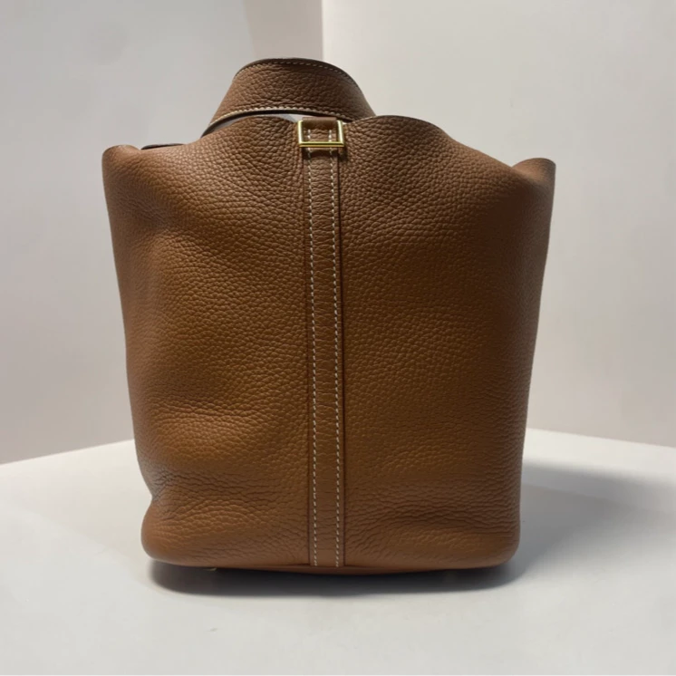 95新 Hermes/爱马仕 小花双双22 菜篮子 37金棕色 TC皮 Z刻 金扣