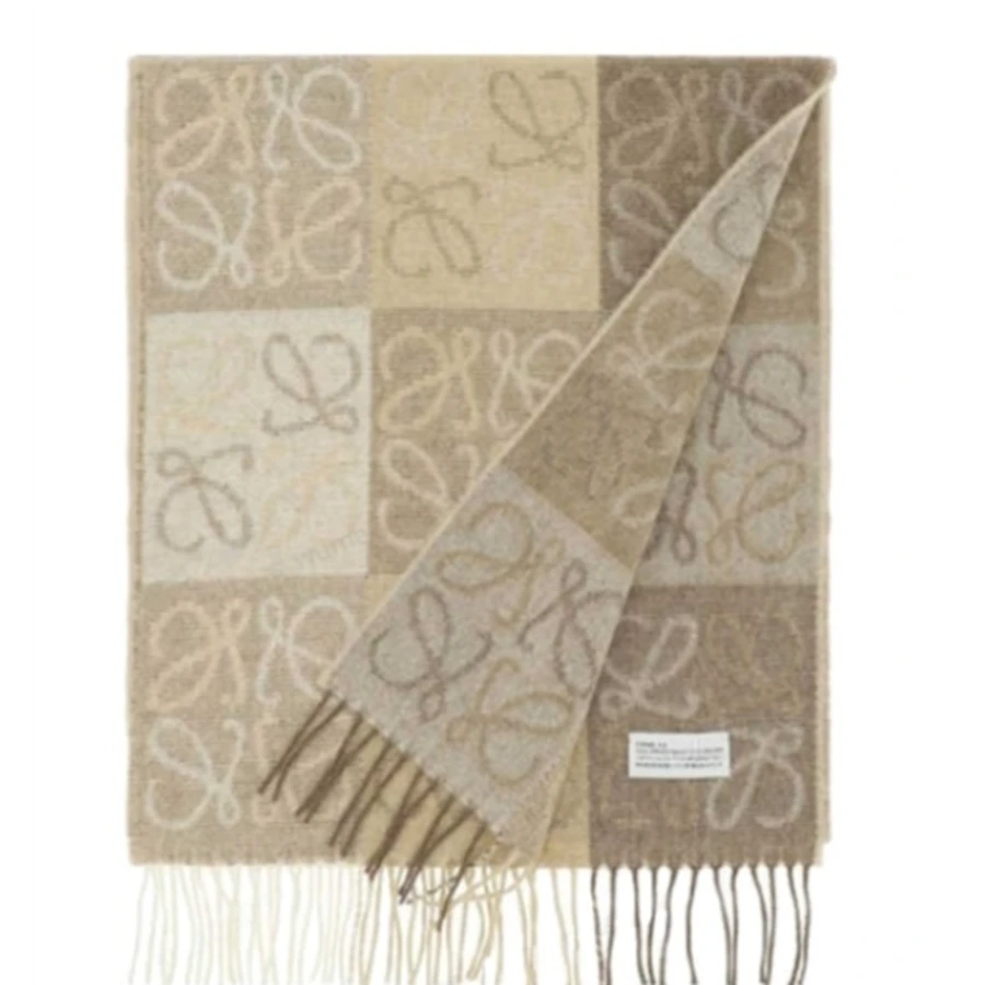 全新未使用 LOEWE/罗意威 小花攀攀Anagram 羊毛 围巾 米白色