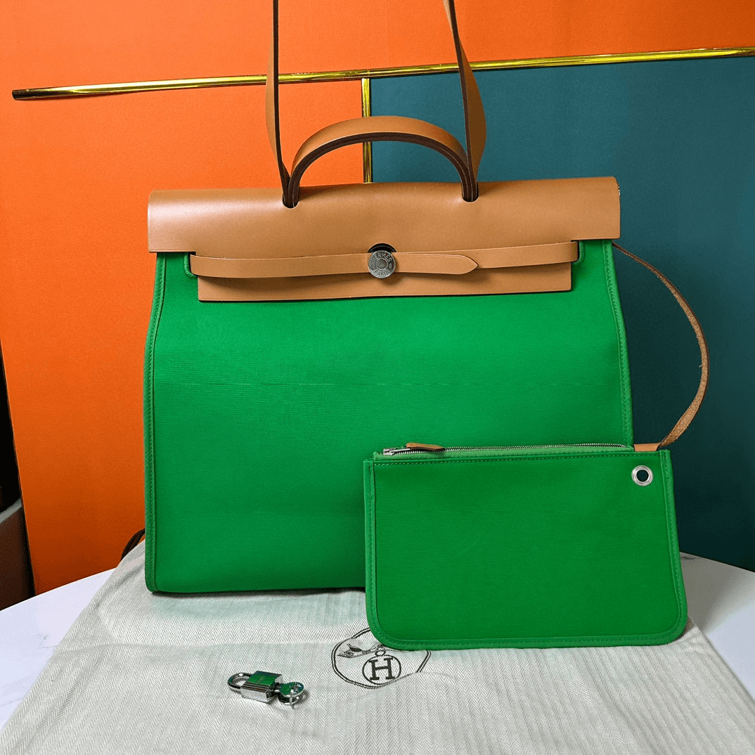 99新 Hermes/爱马仕 小花攀攀39herbag 竹子绿