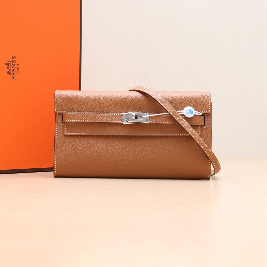 99新 Hermes/爱马仕 小花佳珊933594Kelly Long To Go 37金棕色