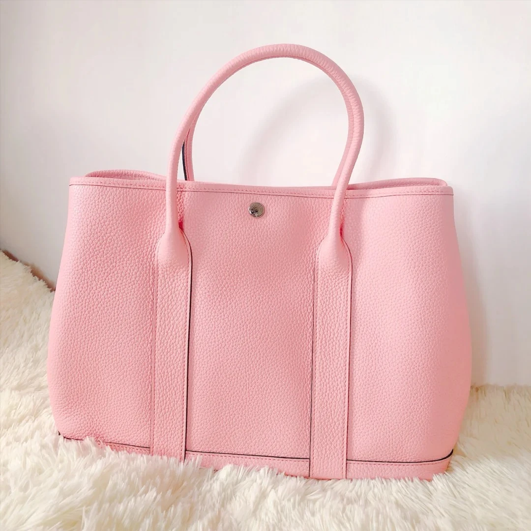 99新 Hermes/爱马仕 -100小花攀攀花园包36新樱花粉NEGONA皮T刻银