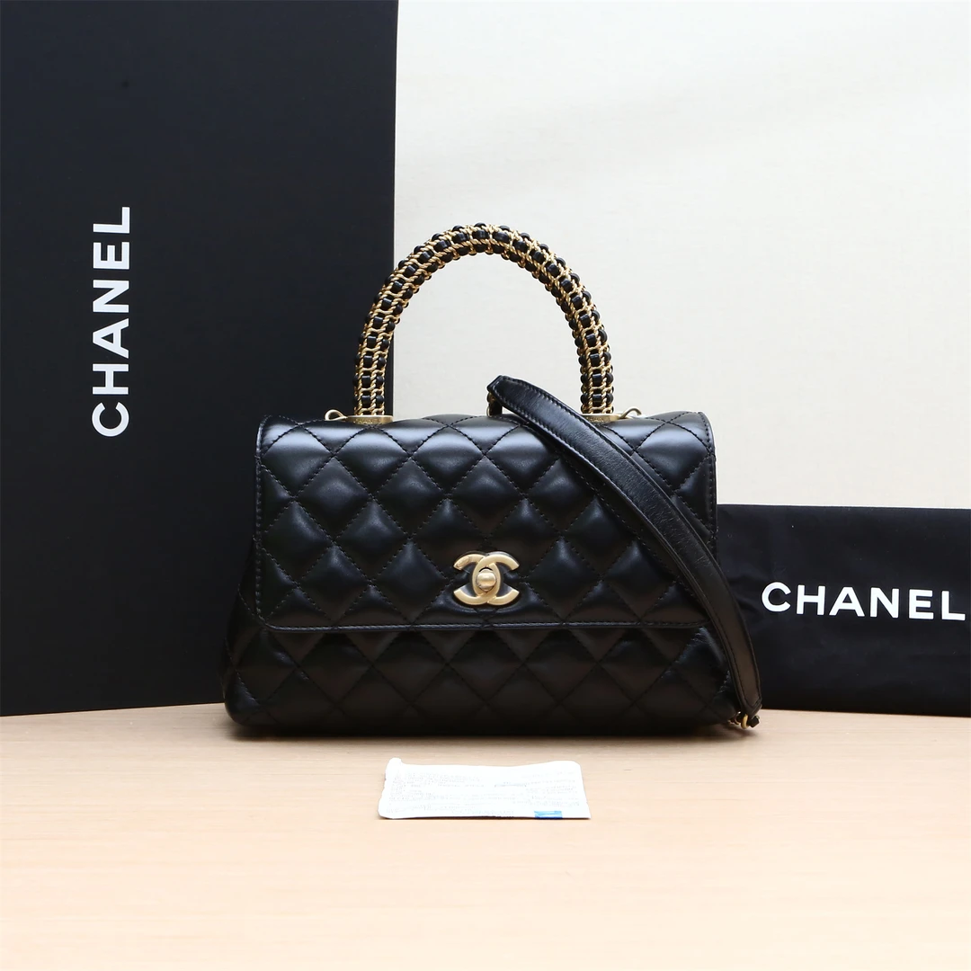 99新 Chanel/香奈儿 黑黑精选 Handle 小号 黑色 芯片 金扣包