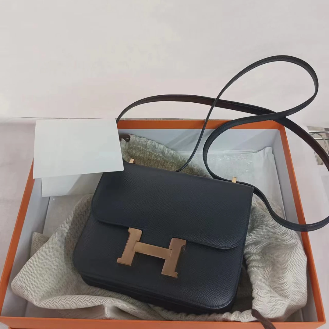 99新 Hermes/爱马仕 小花佳珊康康 19 Z刻 玫瑰金扣包143319