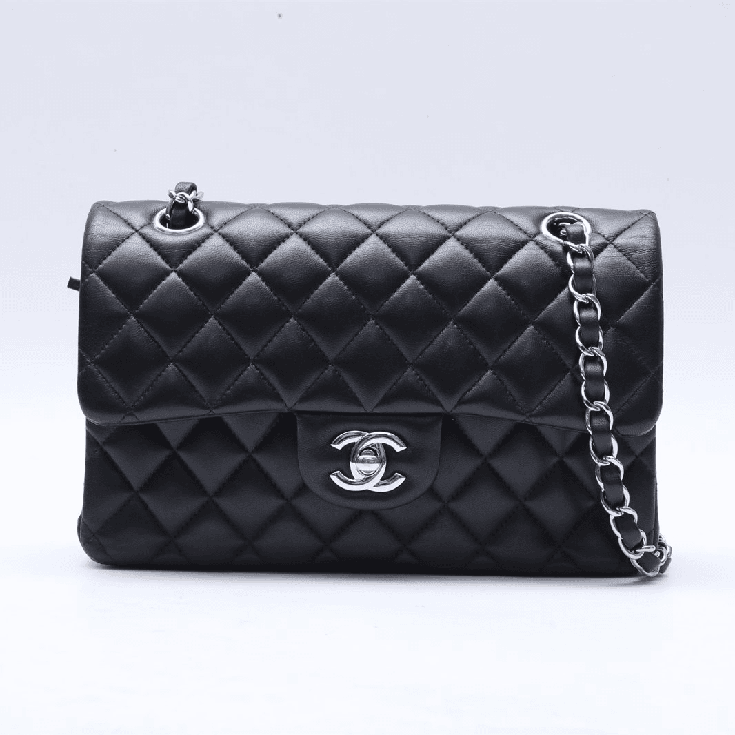99新 Chanel/香奈儿 小花攀攀CF 小号 23cm 黑色 皮革S 30开 银扣