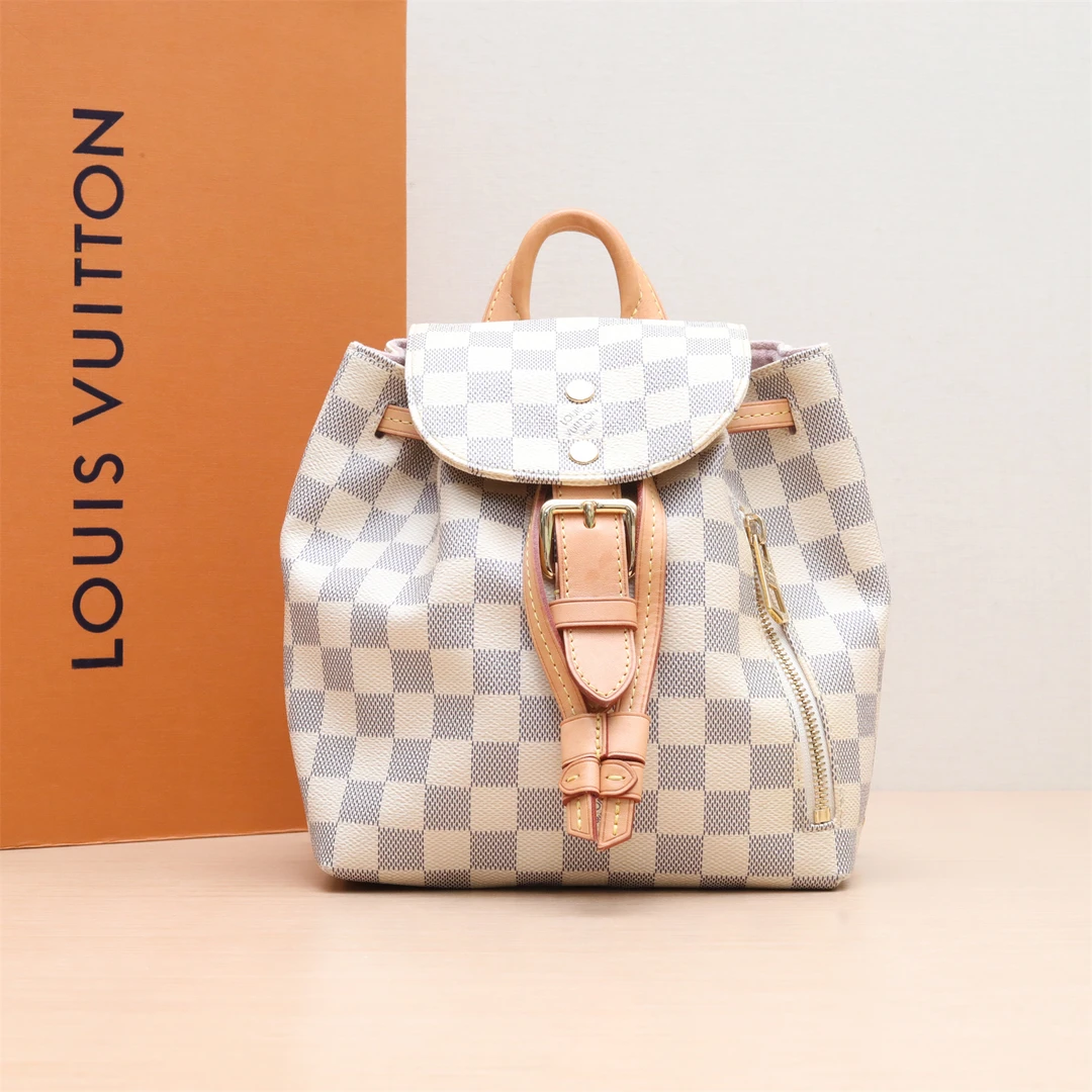 95新 LouisVuitton/路易威登 黑黑精选 SPERONE BB 双肩包白棋格