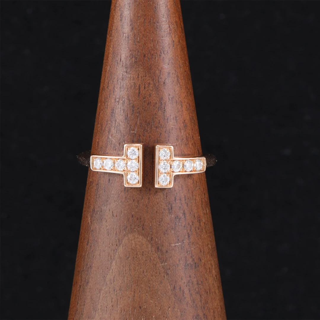 99新 Tiffany & Co./蒂芙尼 【33精选】519091 T 线形戒指 12钻