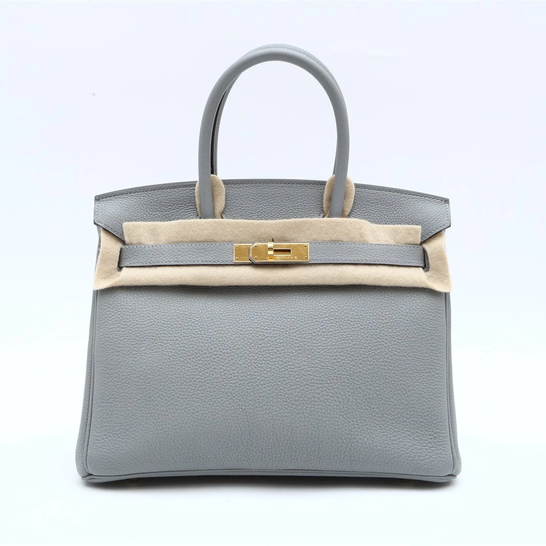 99新 Hermes/爱马仕 小花6花 Birkin 30 海鸥灰 Togo皮 X刻金扣包
