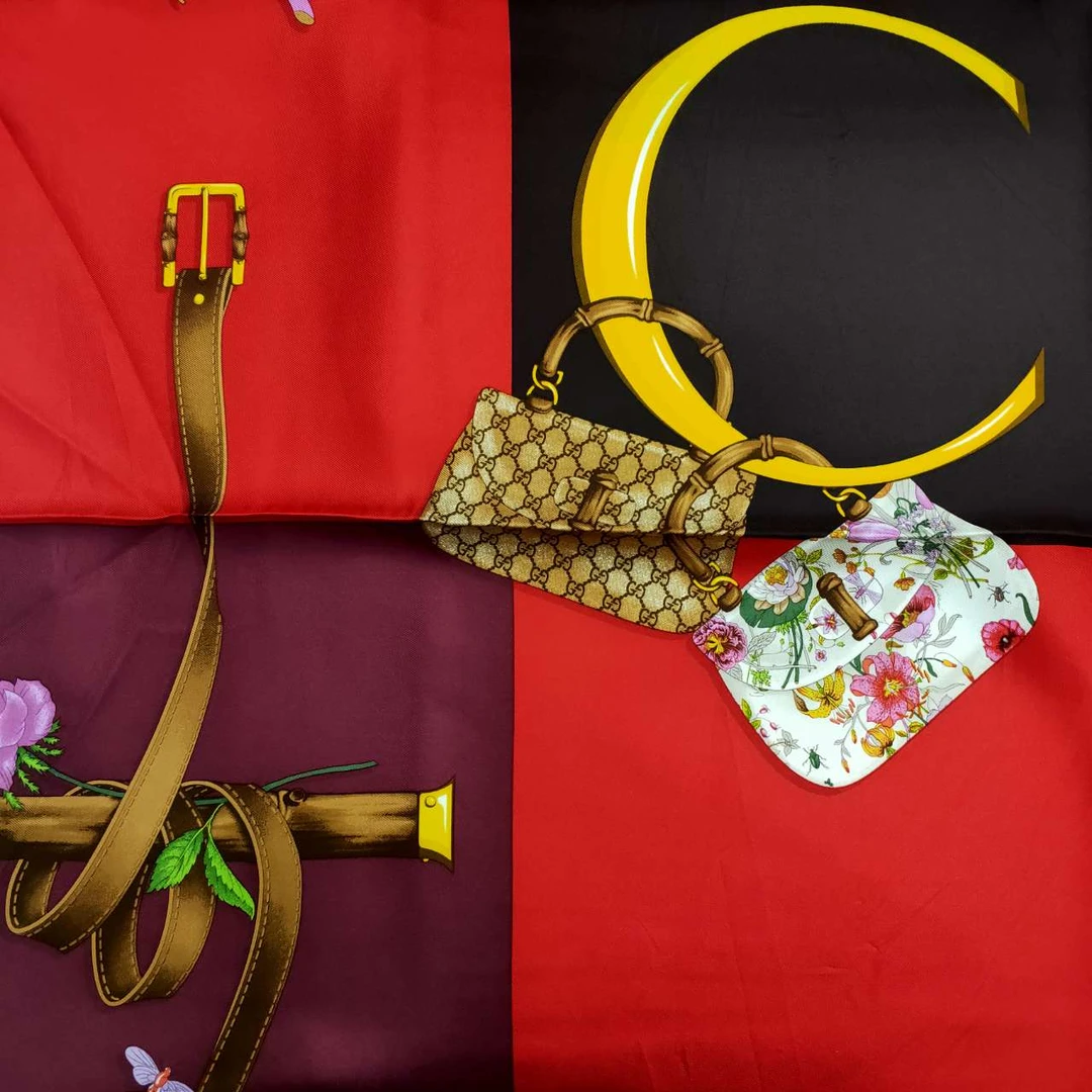 99新 GUCCI/古驰 【33精选】印花图案方格子丝巾 拼色97155