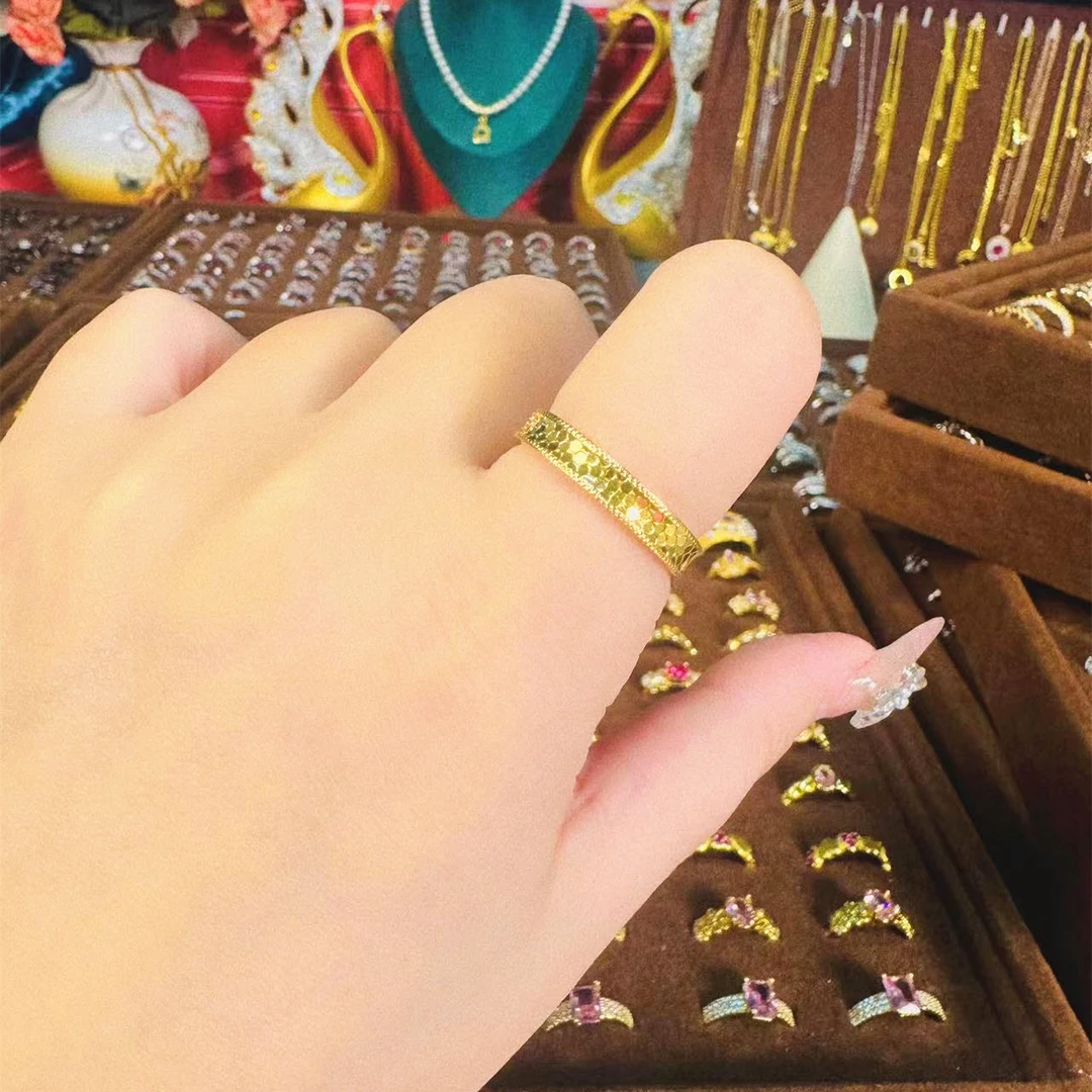 黄铜戒指 龙鳞碎金精美光面精美金色窄版情侣亮面光面古法素款