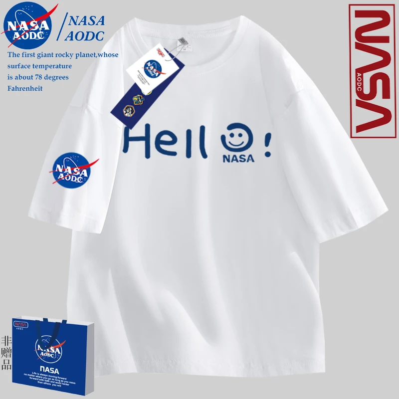 NASA AODC联名2023夏季新款印花男女同款短袖纯棉情侣T恤潮牌