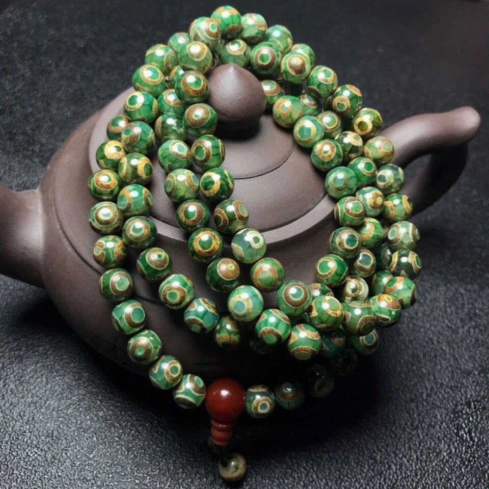 藏传精品老玛瑙108眼帝王绿吊坠项坠饰品男女款玛瑙玉髓饰品包邮
