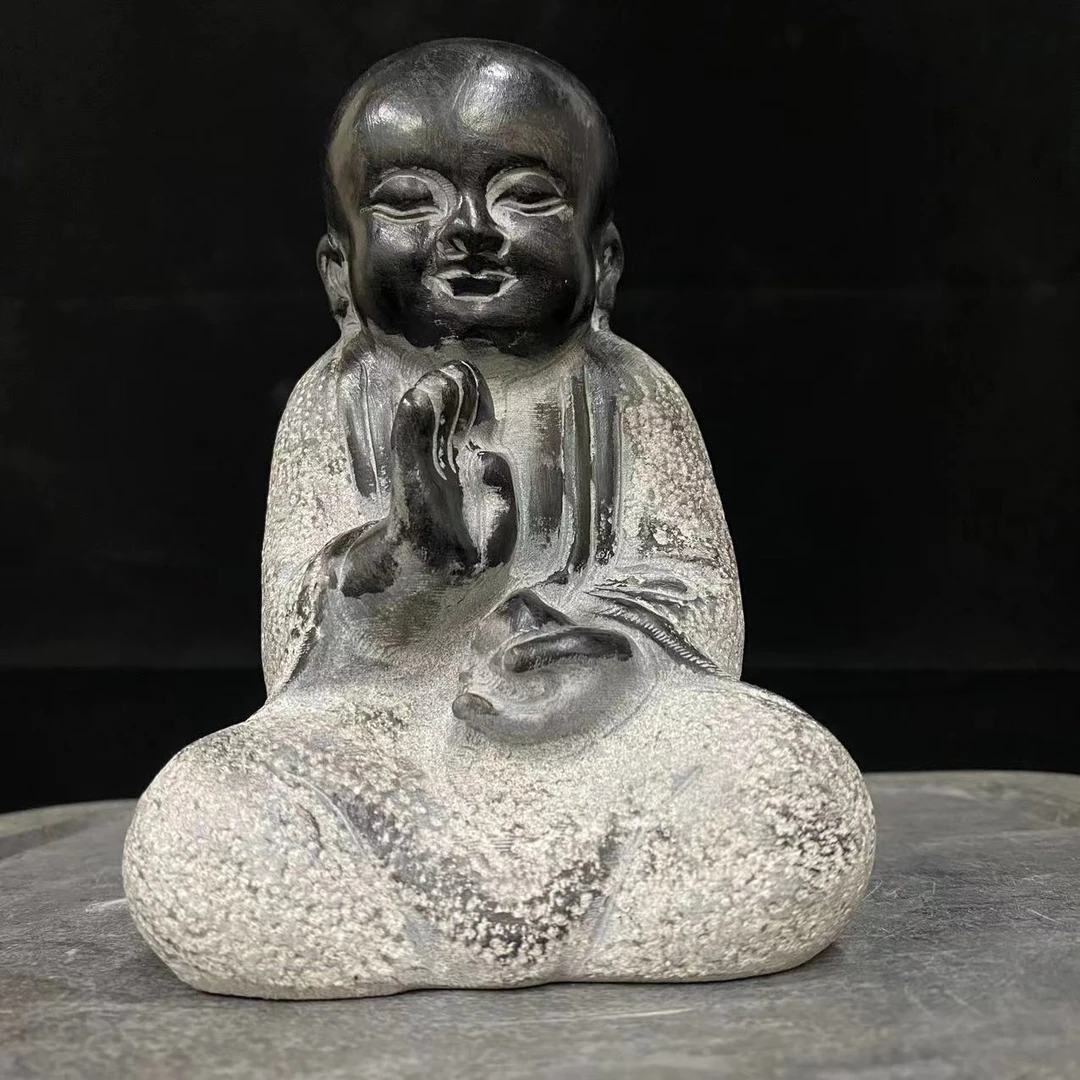 山西青石 单手行礼小沙弥高度16厘米茶室和客厅会所装饰造景摆件