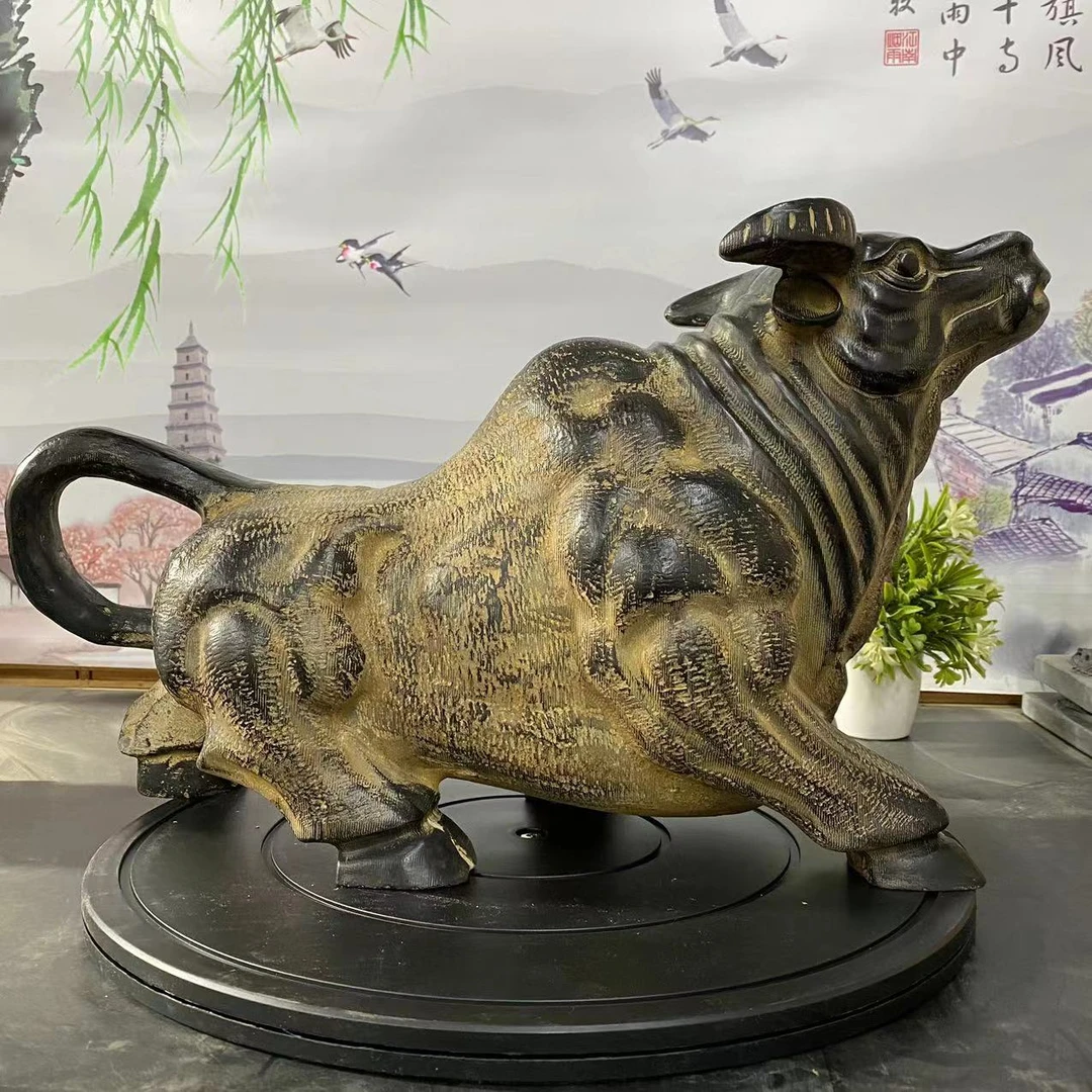 山西青石摆件精美动物雕塑雕刻工艺品青石牛长度50厘米高30厘米