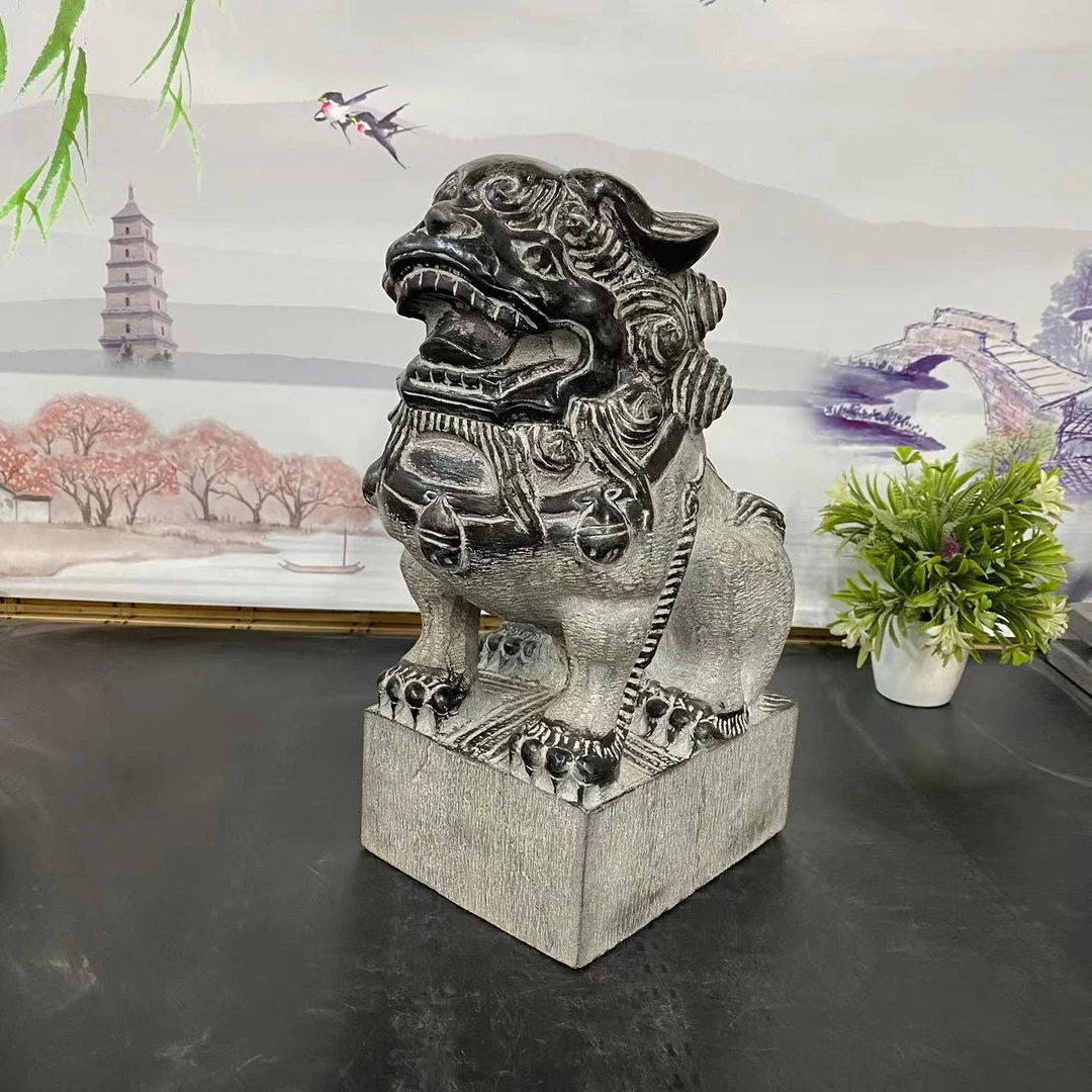 山西青石山西中堂狮【高32厘米】单只摆件/茶室会所博古架装饰摆件