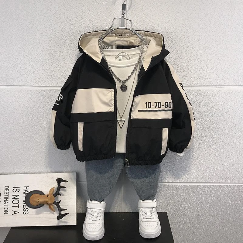 【现货】男童外套2025秋季洋气拼色外套中大童连帽上衣秋冬款厚外套