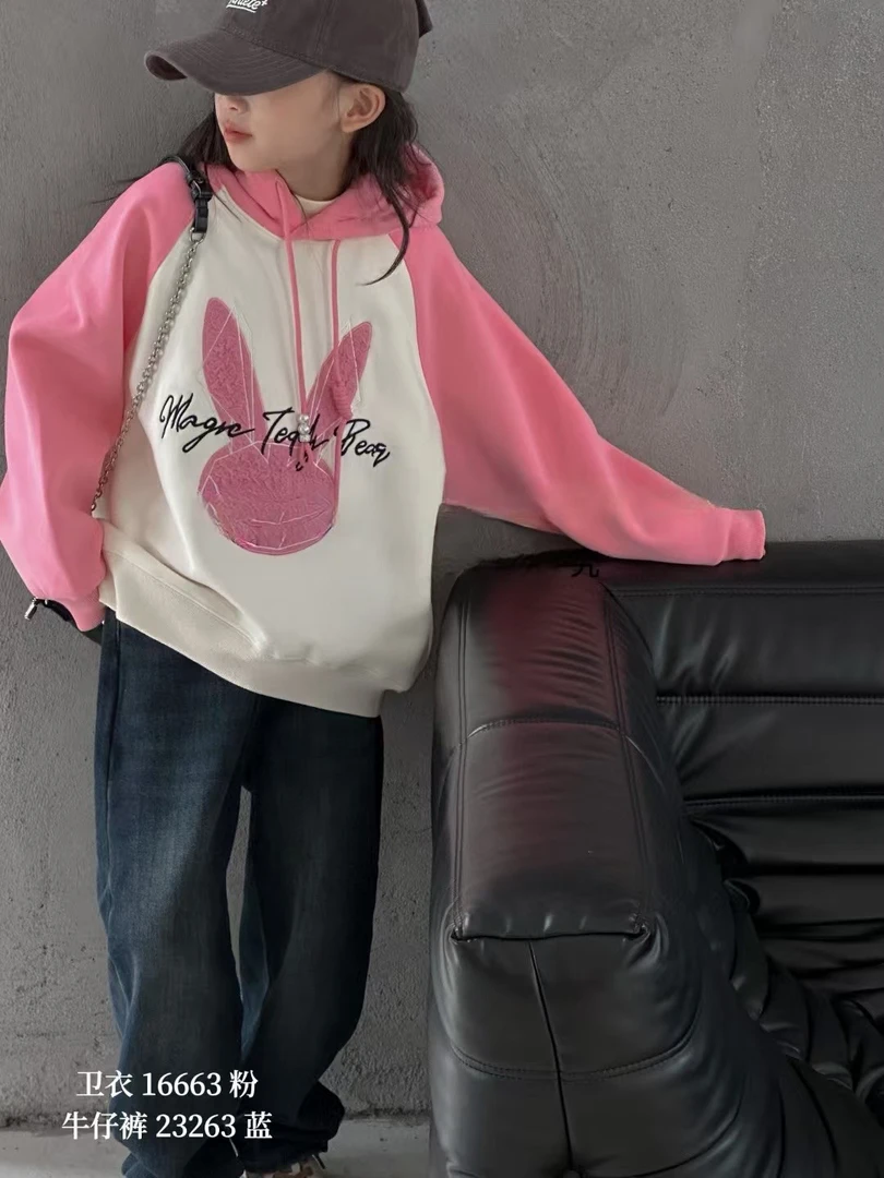 16663高端童装时尚百搭格休闲加绒连帽卫衣B5-3-3