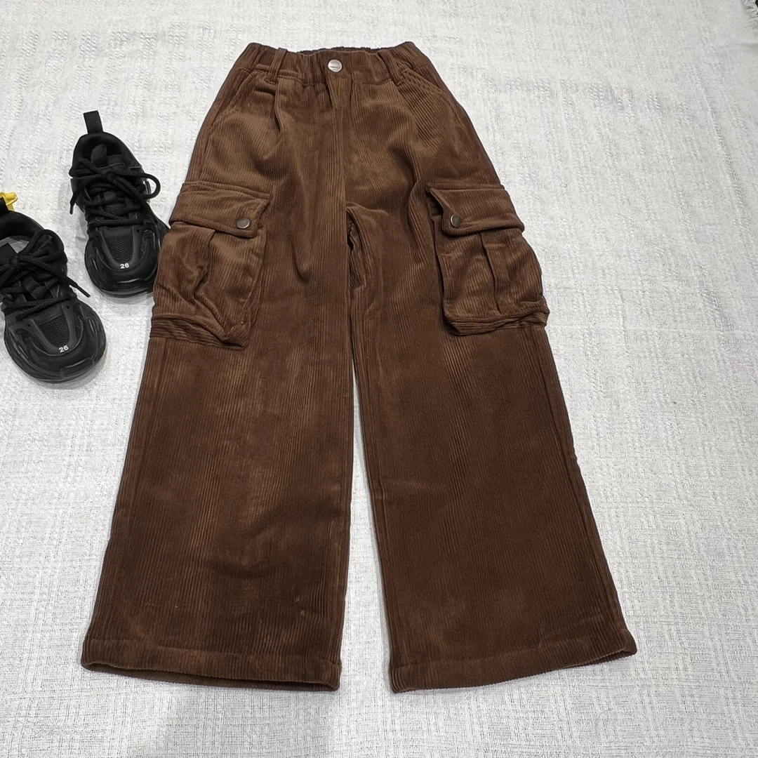 23276高端童装时尚百搭格加绒条绒工装裤A14-1-3/酒红B10-4