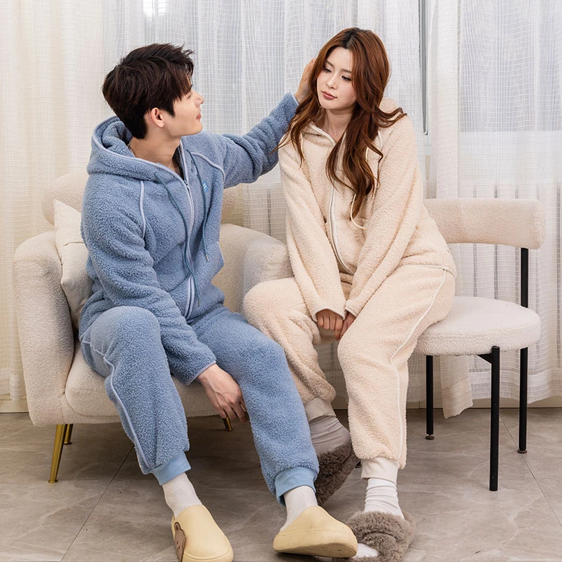 【时尚连帽米粒绒】冬款双面绒连帽加绒保暖家居服套装2208