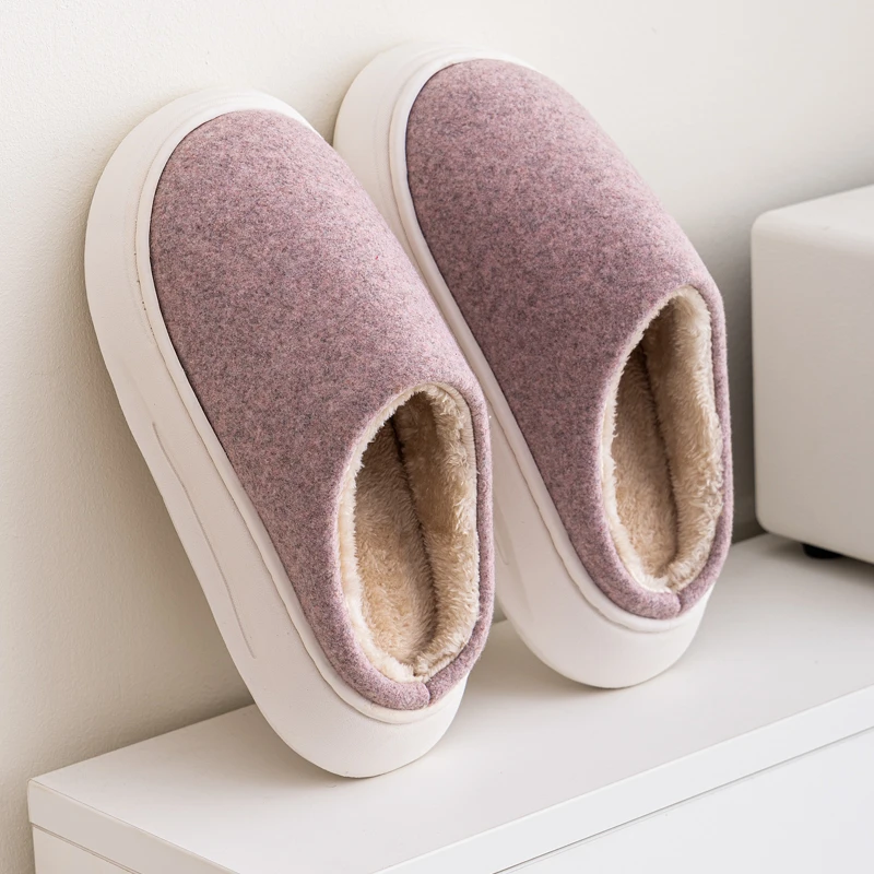 秋冬季居家拖鞋男踩屎感保暖防滑厚底毛呢加绒室内月子棉拖鞋女款