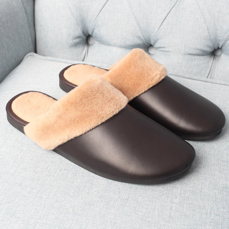 高档真绵羊皮拖鞋秋冬季家用男女室内防滑保暖居家厚底羊毛棉拖鞋