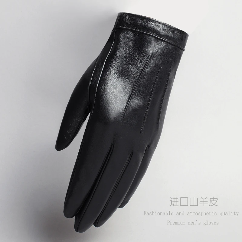 西班牙山羊皮真皮手套男士薄款开汽车驾驶触屏修手加绒保暖秋冬季