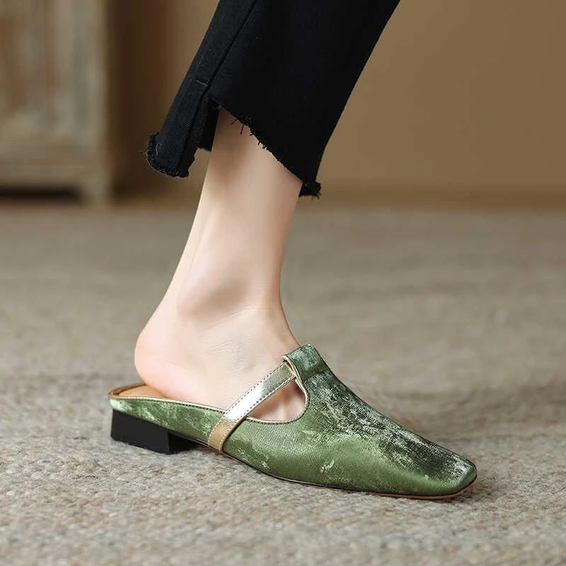 .~法式复古休闲包头半拖鞋女夏外穿凉拖半托平底穆勒鞋