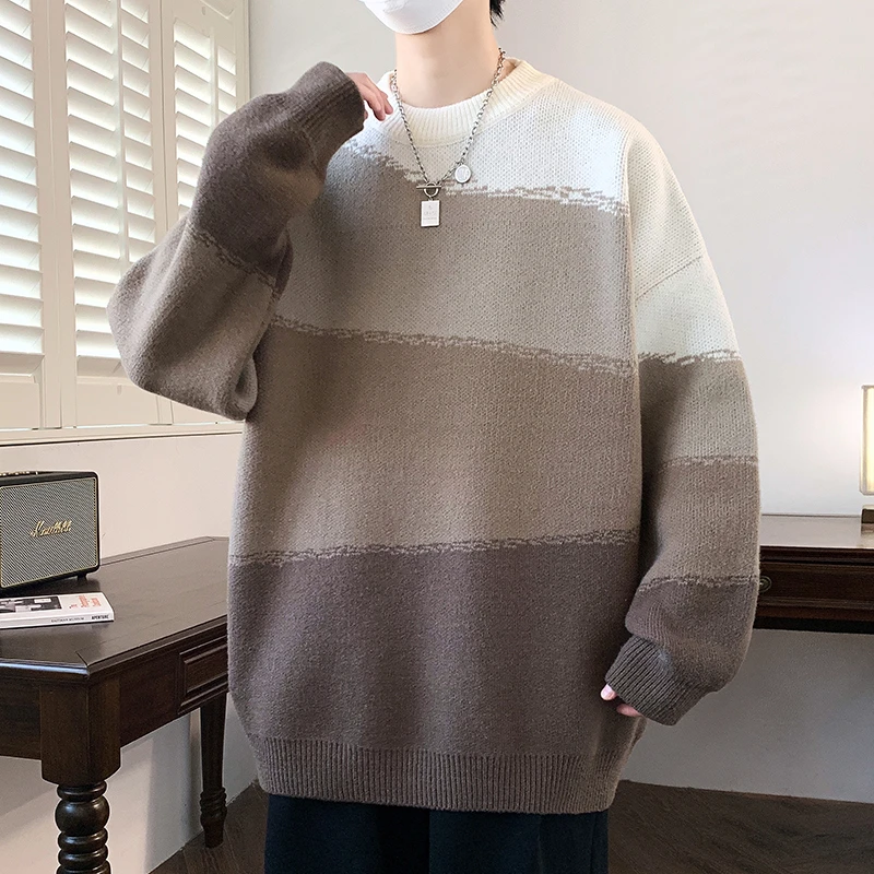 男士毛衣秋冬季新款潮流圆领保暖青少年打底线衣休闲宽松上衣2024