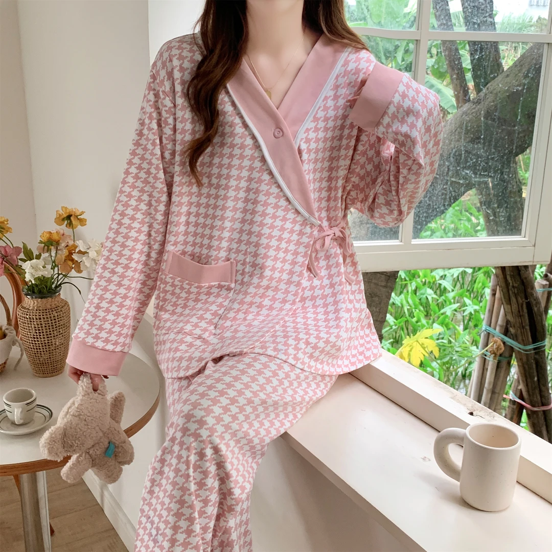 月子服春秋季产后纯棉1月2份3孕4妇和服睡衣夏大码哺乳喂奶家居服