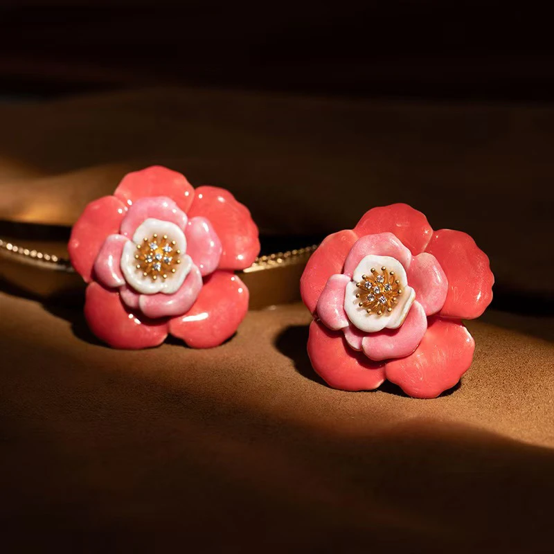 铜合金耳饰 复古宫廷花朵耳钉女法式轻奢优雅气质925银针