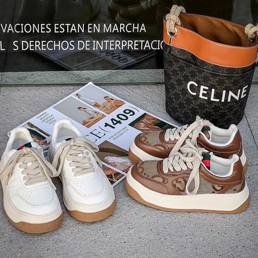 欧货厚底松糕鞋女鞋2023年新款真皮运动鞋休闲增高板鞋