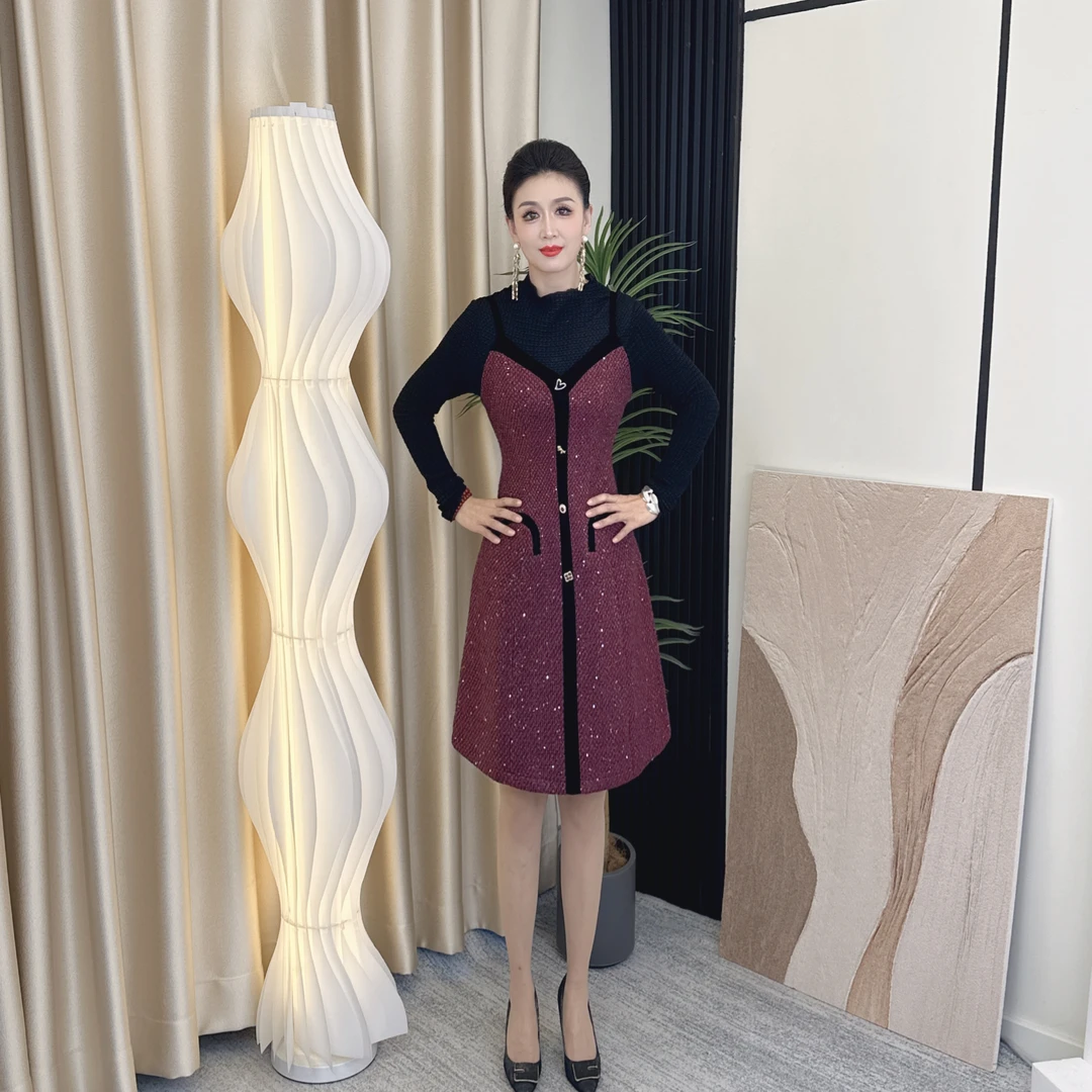 A888女装两件套连衣裙显瘦气质轻奢时尚法式长款设计师名媛显瘦