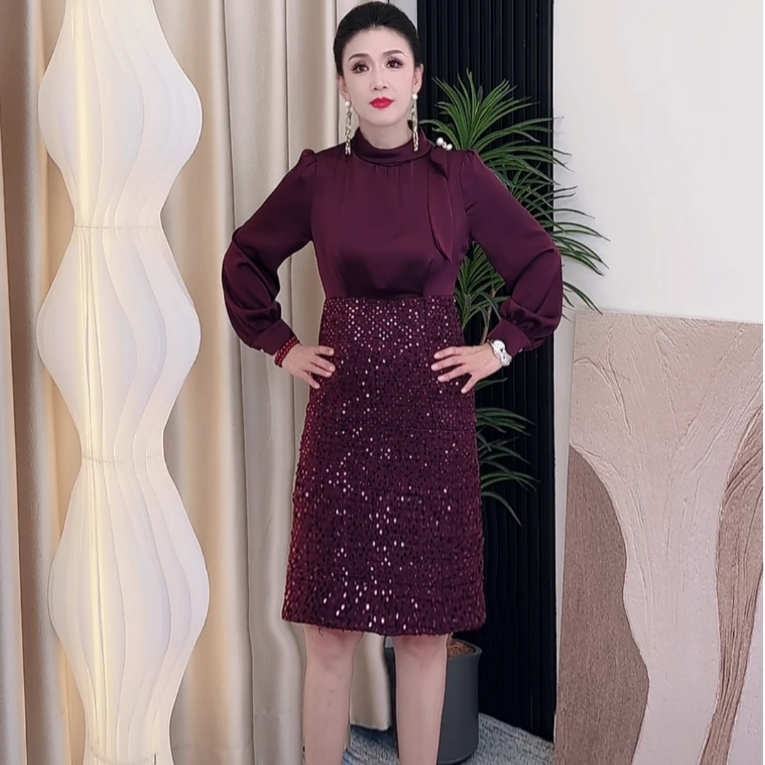 A666-2女装时尚潮流连衣裙显瘦气质长袖复古修身优雅