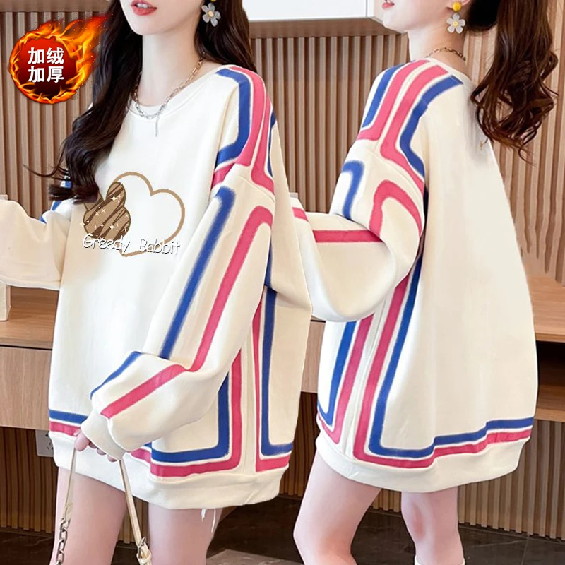 大码女装胖mm圆领薄款卫衣女春秋新款韩版宽松百搭慵懒风洋气上衣