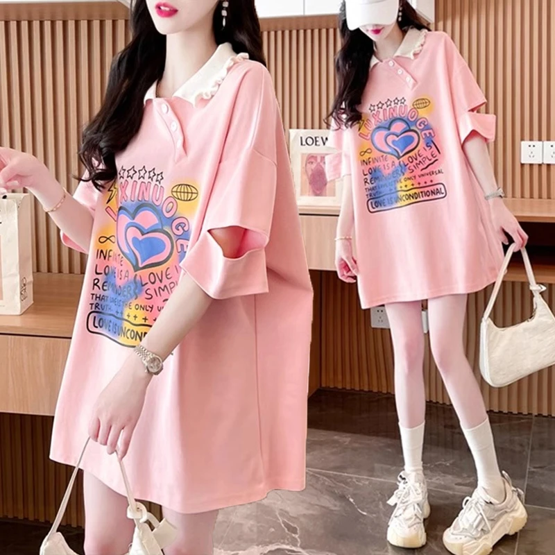 大码胖mm设计感polo领短袖T恤女夏季新款韩版宽松百搭洋气上衣潮