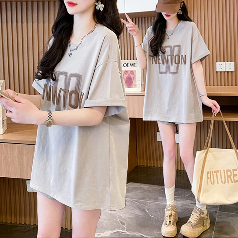 大码胖mm纯棉短袖T恤女夏季新款韩版宽松百搭中长款显瘦半袖上衣